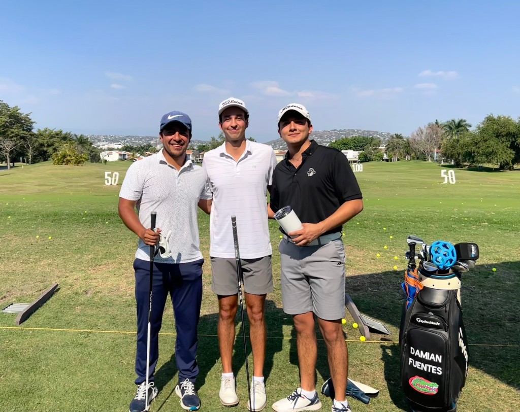 Golf driving range with teammates