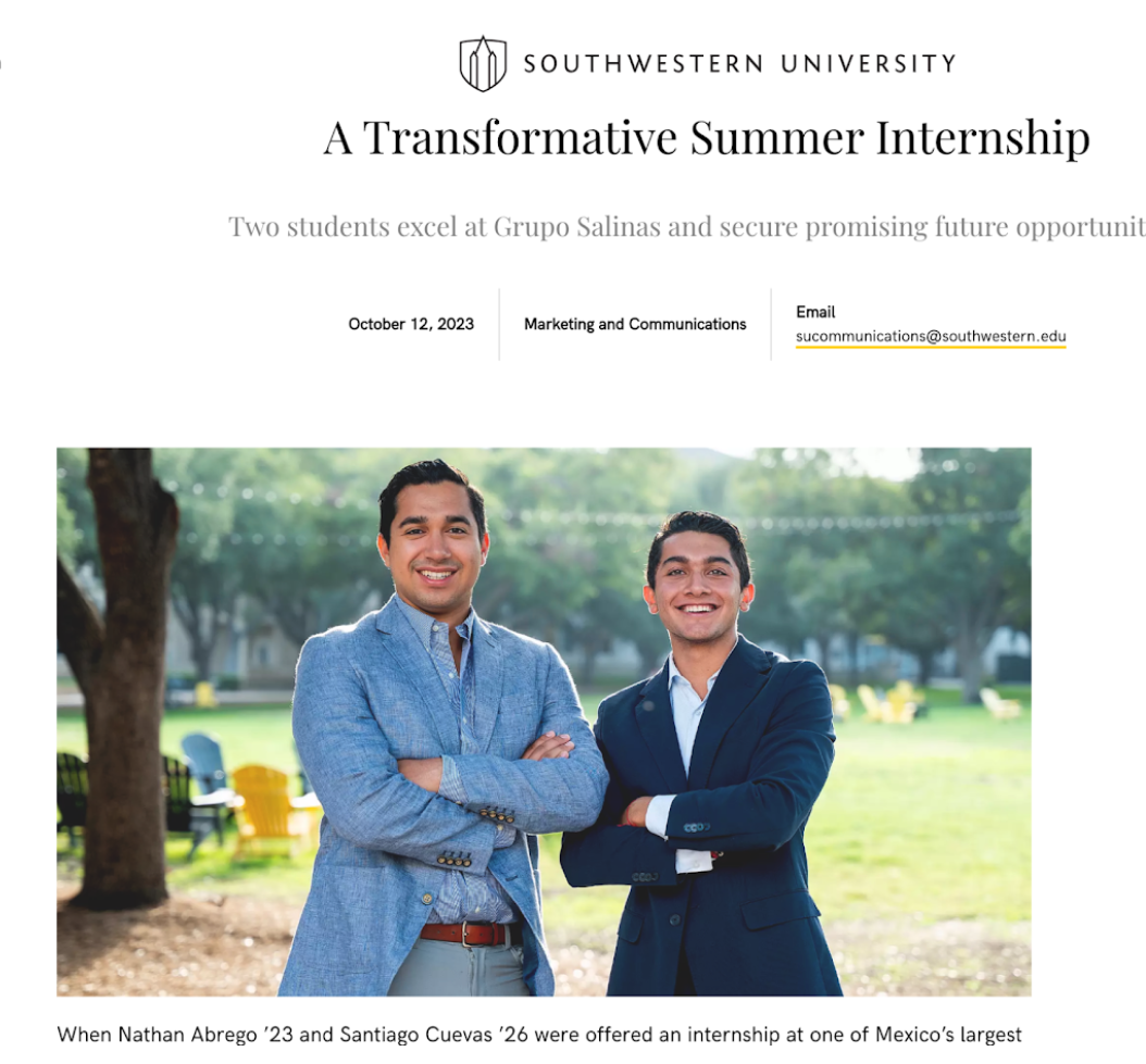 A Transformative Summer Internship – Southwestern University, Grupo Salinas